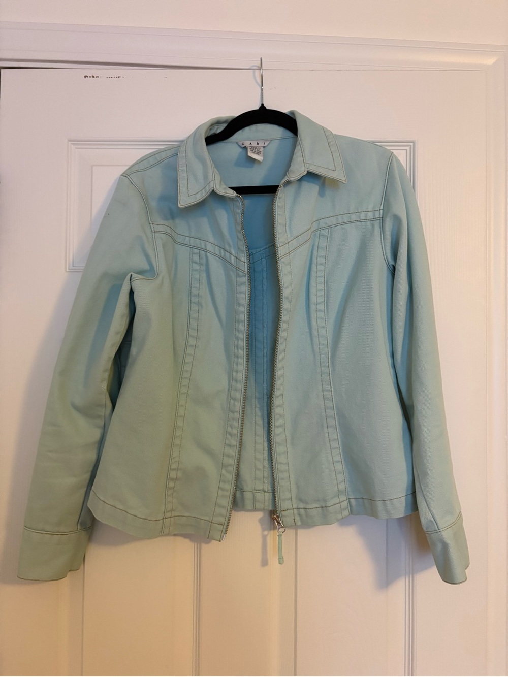 CAbi Mint Zip-Front Jean Jacket